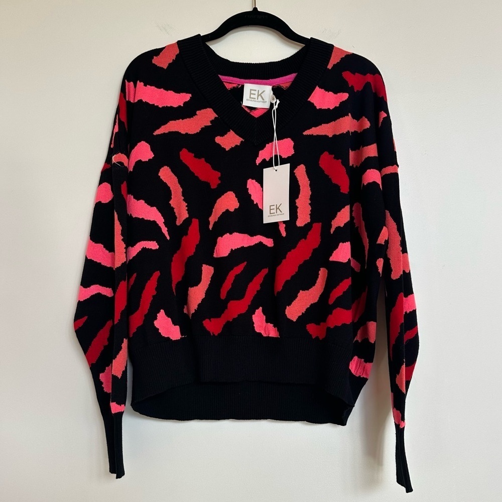 Edinburgh Knitwear Pink Red Abstract Animal Print Sweater NEW NWT